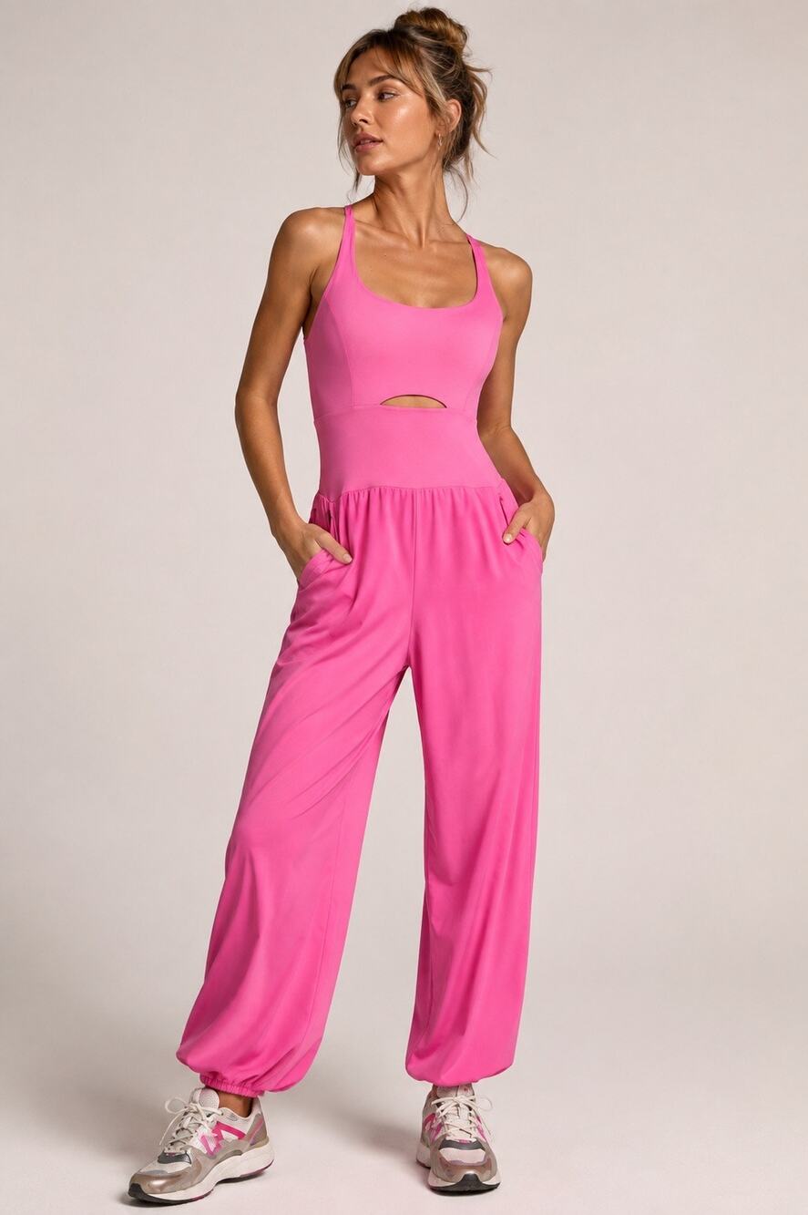 Free People Movement Righteous Runsie Althletic Onesie Jumpsuit in Magenta, Sm